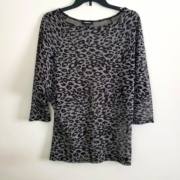 bebe Tops - Bebe semi sheer top, Y2K, leopard print, 3/4 sleeves women's size large, stretch